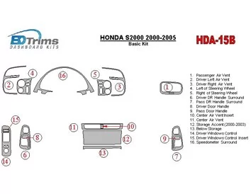 Honda S2000 2000-2005 Kit de garniture de tableau de bord intérieur BD de base - 1