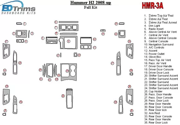 Hummer H2 2008-UP Volledige set interieur BD dashboardafwerkingsset - 1 Hummer H2 2008-UP Volledige set interieur BD dashboardafwerkingsset - 1