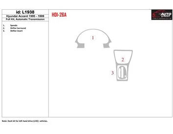 Hyundai Accent 1995-1999 Ensemble complet, kit de garniture de tableau de bord intérieur BD à engrenage automatique - 1