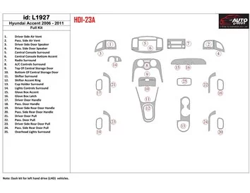 Hyundai Accent 2006-2011 Ensemble complet de garnitures de tableau de bord intérieur BD - 1