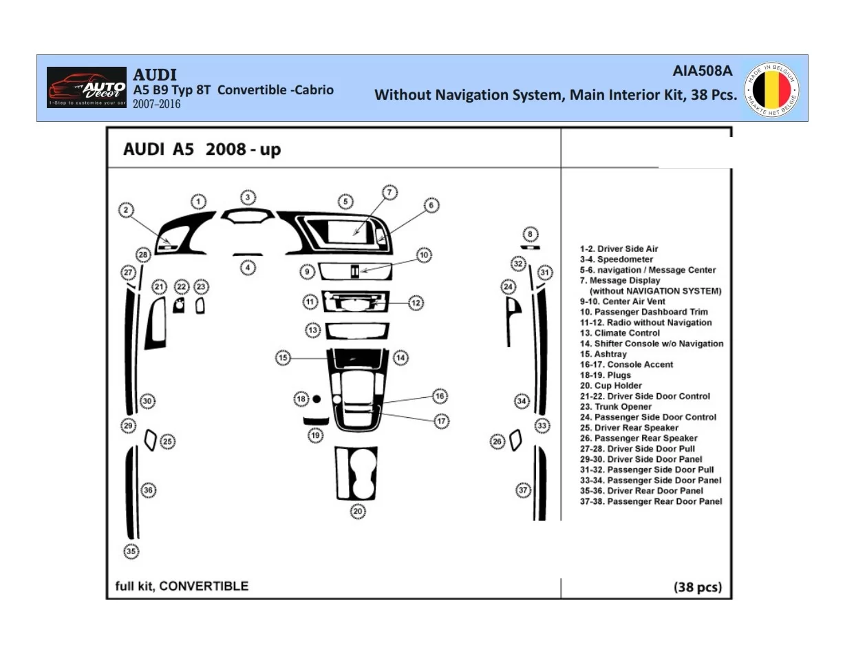 Audi A5 2008-2014 Hatchback Inleg dashboard Interieurset aansluitend en pasgemaakt op he 42 -Teile - 1
