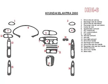 Hyundai Elantra 2000-2000 Ensemble complet de garnitures de tableau de bord intérieur BD - 1