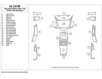 Ensemble complet Hyundai Elantra 2014-UP, avec kit de garniture de tableau de bord intérieur NAVI BD - 1
