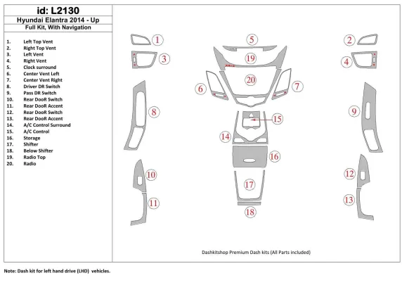 Hyundai Elantra 2014-UP Full Set, With NAVI Interior BD Dash Trim Kit - 1 - Interior Dash Trim Kit Hyundai Elantra 2014-UP Full Set, With NAVI Interior BD Dash Trim Kit - 1 - Interior Dash Trim Kit