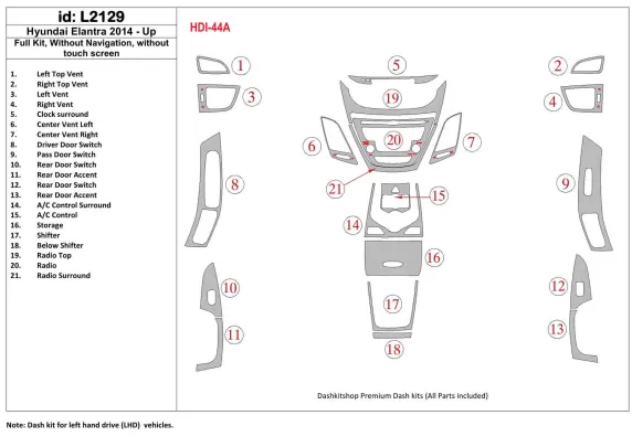 Ensemble complet Hyundai Elantra 2014-UP, sans kit de garniture de tableau de bord intérieur NAVI BD - 1 Ensemble complet Hyundai Elantra 2014-UP, sans kit de garniture de tableau de bord intérieur NAVI BD - 1