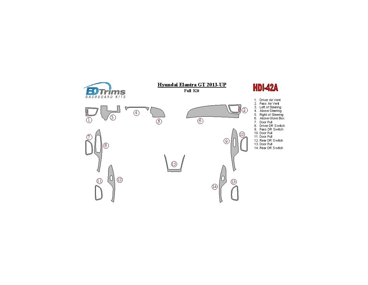 Hyundai Elantra GT 2013-UP Full Set Interior BD Dash Trim Kit - 1 - Interior Dash Trim Kit