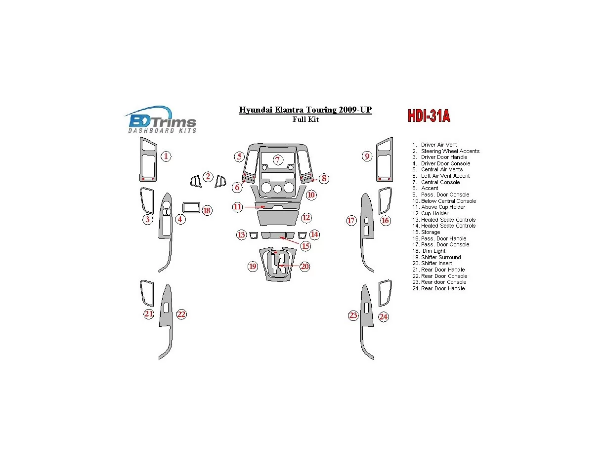 Hyundai Elantra Touring 2009-UP Kit de garniture de tableau de bord intérieur BD complet - 1