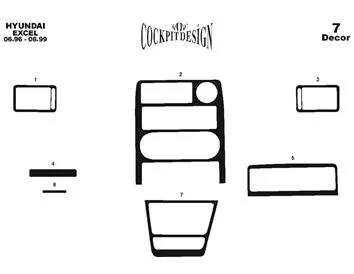 Hyundai Excel 01.91-08.94 Kit de garniture de tableau de bord intérieur 3D Dash Trim Dekor 7-Parts - 1