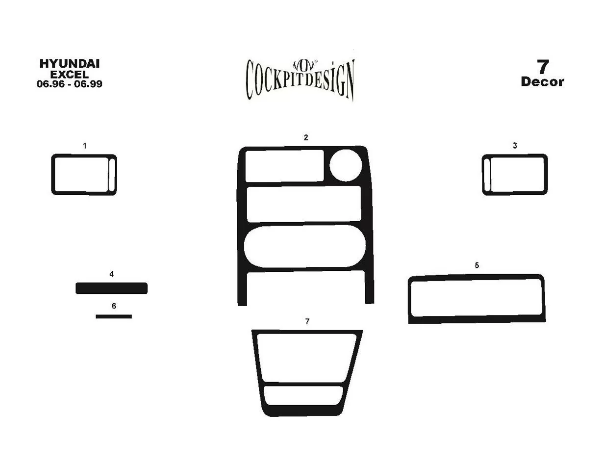 Hyundai Excel 01.91-08.94 3D Interior Dashboard Trim Kit Dash Trim Dekor 7-Parts - 1 - Interior Dash Trim Kit