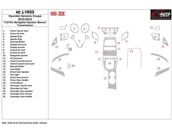 Hyundai Genesis Coupe 2010-2012 Ensemble complet, système de navigation, boîte de vitesses manuelle Kit de garniture de tableau 