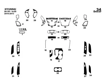 Hyundai ix35 2010-2013 Kit de garniture de tableau de bord intérieur 3D Dash Trim Dekor 34-Parts - 1