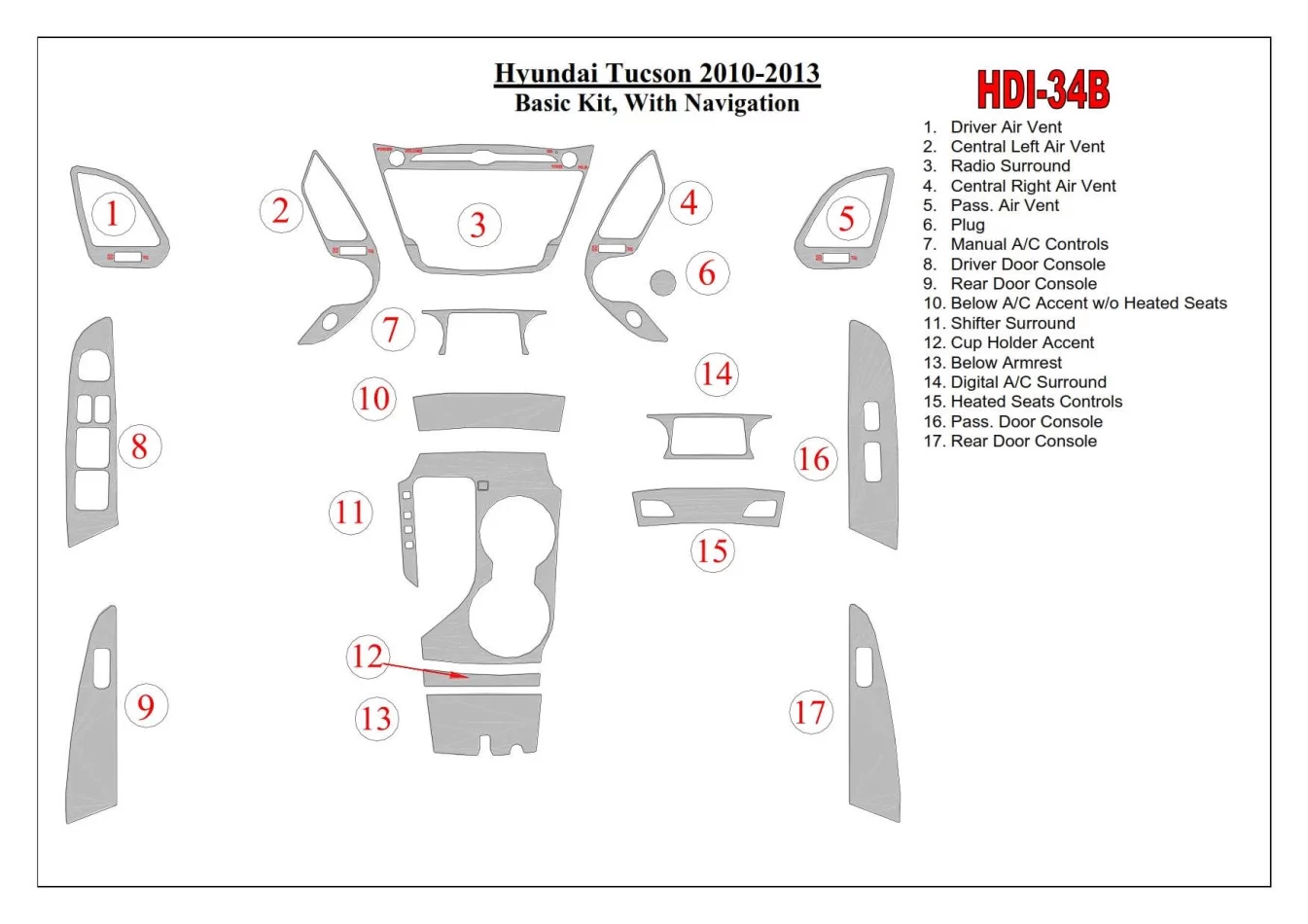 Hyundai ix35 2010-UP Basic Set, With NAVI Interior BD Dash Trim Kit - 1 - Interior Dash Trim Kit