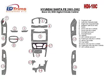 Hyundai Santa Fe 2001-2002 Basic Set, With Automatic Climate Control, 17 Parts set Interior BD Dash Trim Kit - 1