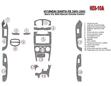 Hyundai Santa Fe 2001-2002 Basic Set, With Manual Gearbox, Climate Control, 16 Parts set Interior BD Dash Trim Kit - 1