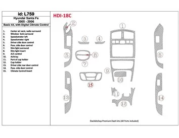 Hyundai Santa Fe 2005-2006 basisset, met automatische klimaatregeling Interieur BD Dash Trim Kit - 1