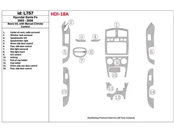 Hyundai Santa Fe 2005-2006 Basic Set, Met Handgeschakelde Versnellingsbak Climate Control Interieur BD Dash Trim Kit - 1