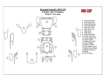 Hyundai Santa Fe 2013-UP Volledige set, met NAVI, met 3 rij stoelen Interieur BD Dash Trim Kit - 1