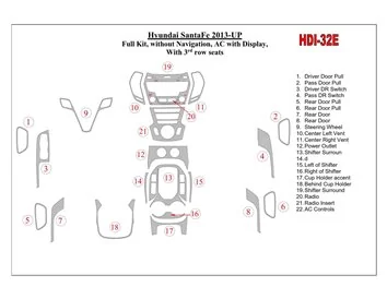 Hyundai Santa Fe 2013-UP Volledige set, Zonder NAVI, Climate-Control Met Display, Met 3 rij stoelen Interieur BD Dash Trim Kit -