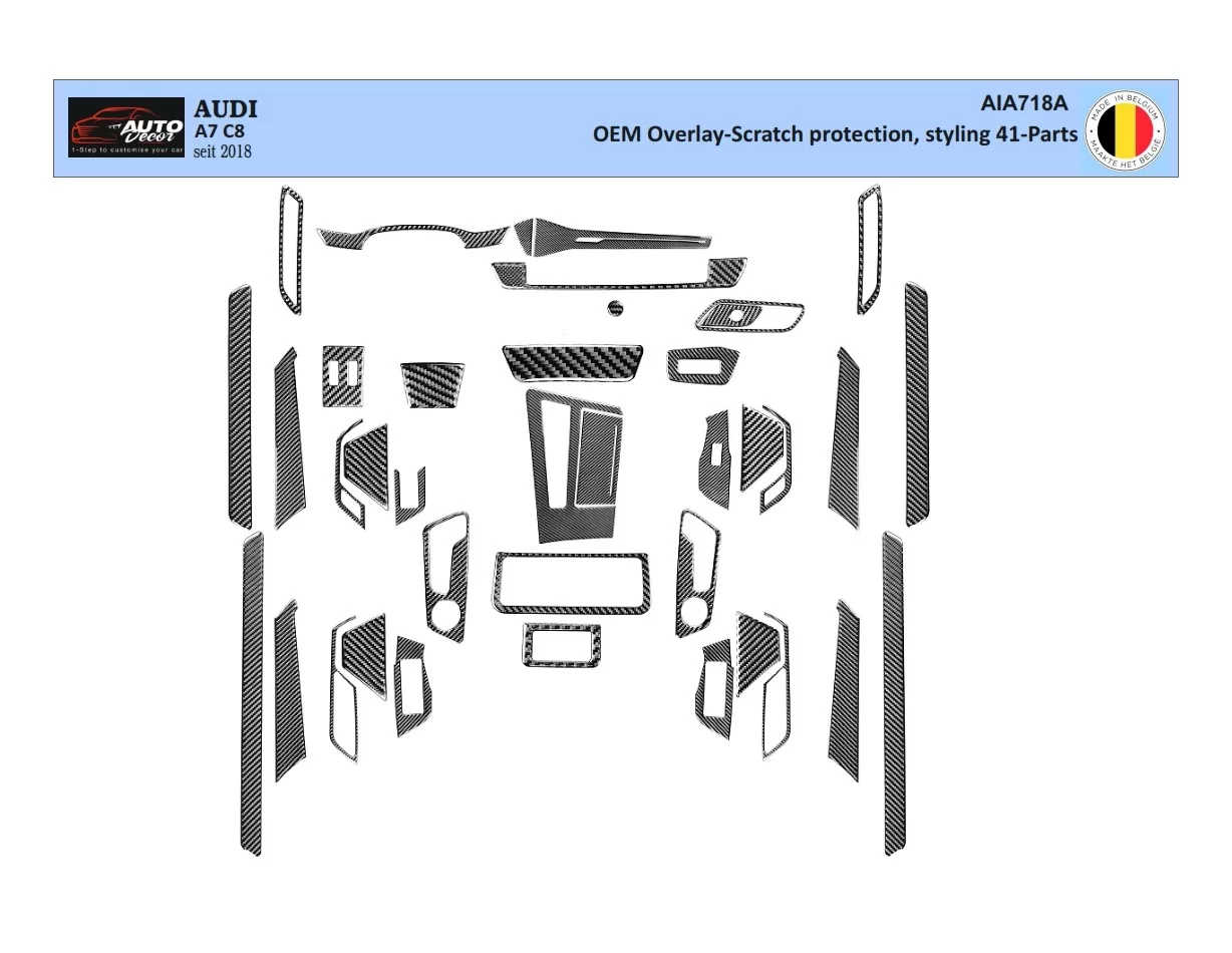 Audi A7 C8 seit 2018 Kit d'habillage de tableau de bord intérieur 3D Dash Trim Dekor 41-Parts - 1