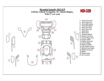Hyundai Santa Fe 2013-UP Volledige Set, Zonder NAVI, Climate-Control Zonder Display, Met 3 rij stoelen Interieur BD Dash Trim Ki