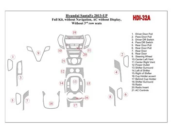Hyundai Santa Fe 2013-UP Volledige Set, Zonder NAVI, Climate-Control Zonder Display, Zonder 3 rij stoelen Interieur BD Dash Trim