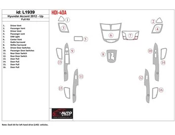 Hyundai Solaris 2012-UP Kit de garniture de tableau de bord intérieur BD complet - 1