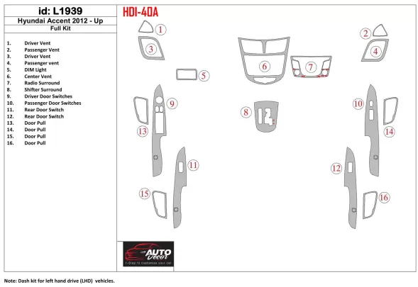 Hyundai Solaris 2012-UP Kit de garniture de tableau de bord intérieur BD complet - 1 Hyundai Solaris 2012-UP Kit de garniture de tableau de bord intérieur BD complet - 1
