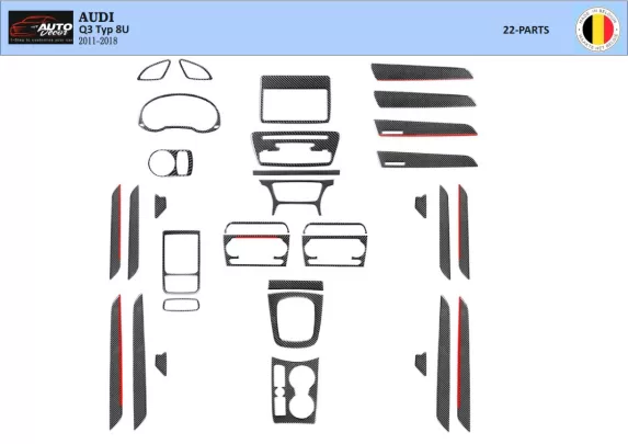 Audi Q3 8U 2011–2018 Kit de décoration intérieure 3D pour tableau de bord Dash Trim Dekor 22 pièces - 1