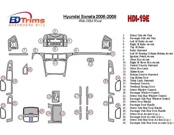 Hyundai Sonata 2006-UP avec kit de garniture de tableau de bord intérieur BD en bois OEM - 1
