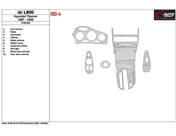 Hyundai Tiburon 1997-1999 Ensemble complet, ensemble de 10 pièces Kit de garniture de tableau de bord intérieur BD - 1