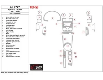 Hyundai Tiburon 2003-2005 Ensemble complet, kit de garniture de tableau de bord intérieur BD pour boîte de vitesses manuelle - 1
