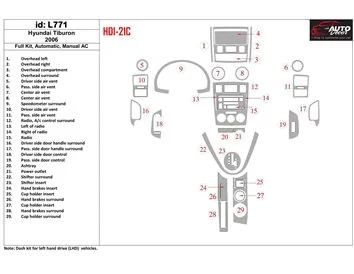 Hyundai Tiburon 2006-2006 Ensemble complet, Auto, Boîte de vitesses manuelle AC Intérieur BD Dash Trim Kit - 1