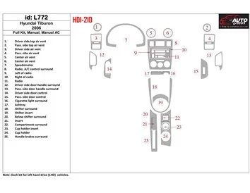 Hyundai Tiburon 2006-2006 Ensemble complet, boîte de vitesses manuelle, boîte de vitesses manuelle AC Intérieur BD Dash Trim Kit