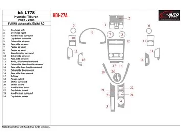 Hyundai Tiburon 2007-2008 Ensemble complet, engrenage automatique, kit de garniture de tableau de bord BD intérieur AC automatiq