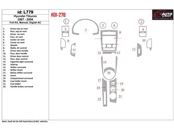 Hyundai Tiburon 2007-2008 Ensemble complet, boîte de vitesses manuelle, kit de garniture de tableau de bord BD intérieur AC auto