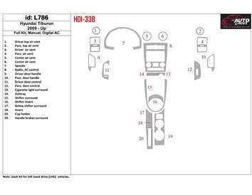 Hyundai Tiburon 2009-UP Full Kir, boîte de vitesses manuelle, kit de garniture de tableau de bord intérieur BD automatique AC - 