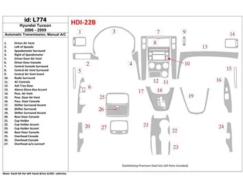 Hyundai Tucson 2006-2009 Boîte de vitesses automatique, boîte de vitesses manuelle AC Control Interior BD Dash Trim Kit - 1