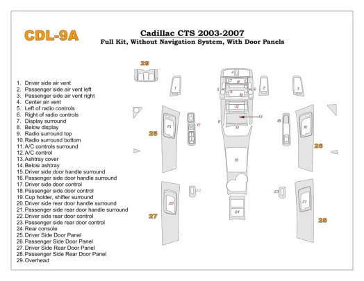 Cadillac CTS 2003-2007 Volledige set interieur BD Dash Trim Kit - 1 Cadillac CTS 2003-2007 Volledige set interieur BD Dash Trim Kit - 1