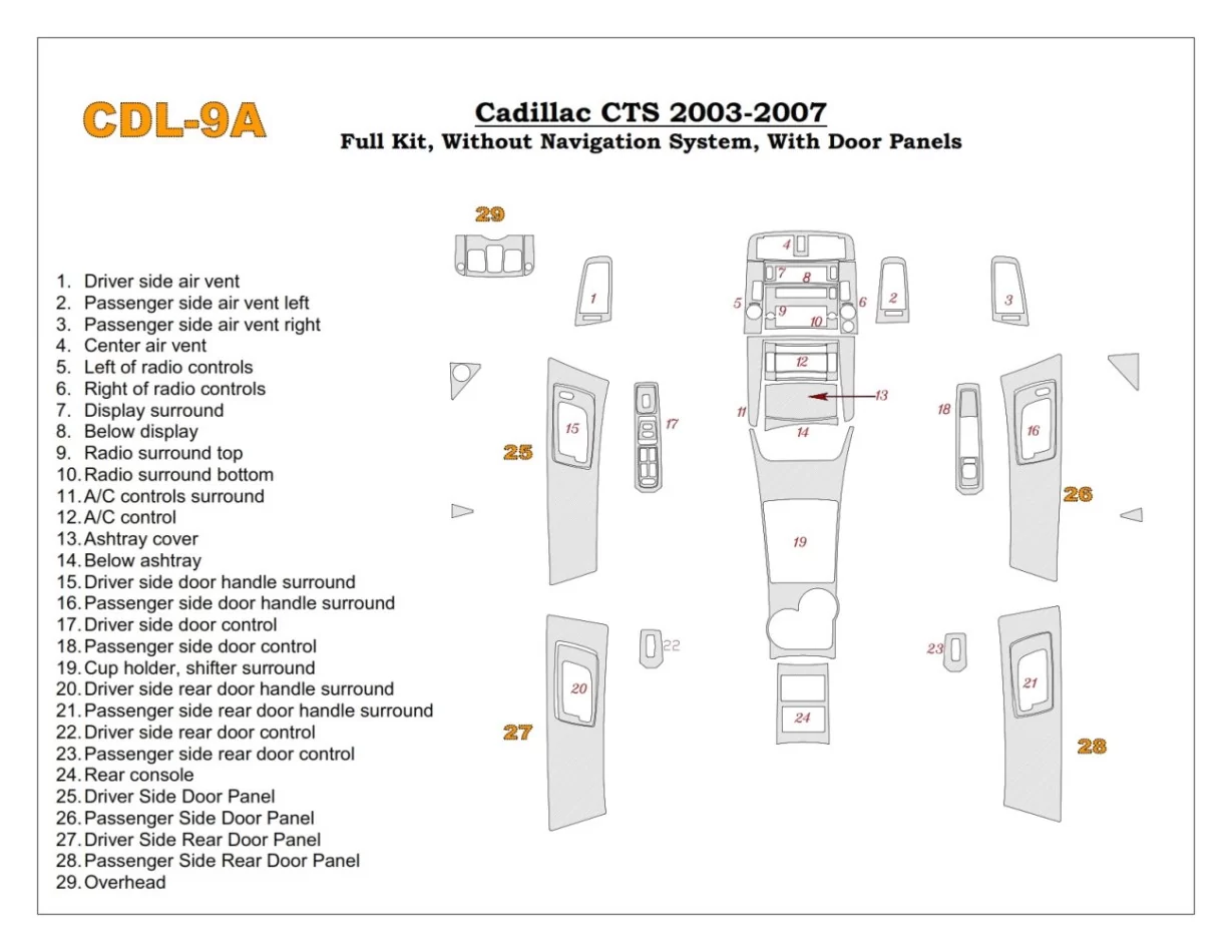 Cadillac CTS 2003-2007 Volledige set interieur BD Dash Trim Kit - 1