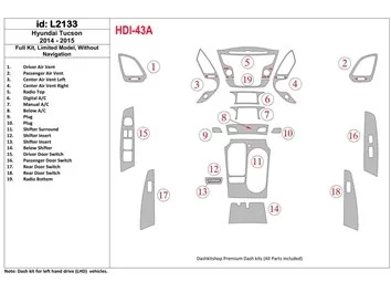 Ensemble complet Hyundai Tucson 2014-2015, sans NAVI, kit de garniture de tableau de bord BD intérieur modèle GLS - 1