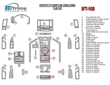 Infiniti FX 2003-2005 Ensemble complet de garnitures de tableau de bord intérieur BD - 1