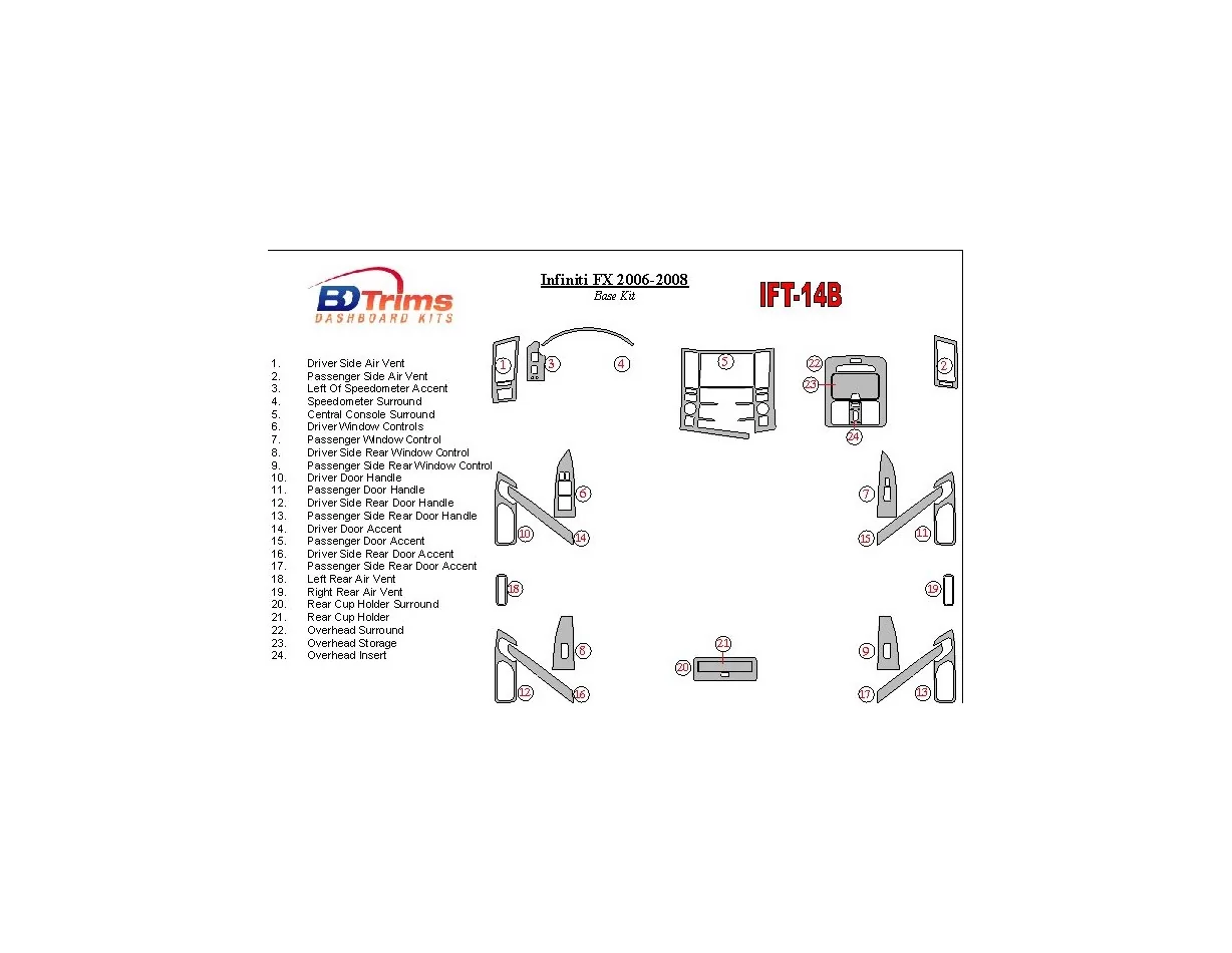 Infiniti FX 2006-2008 Kit de garniture de tableau de bord intérieur BD de base - 1