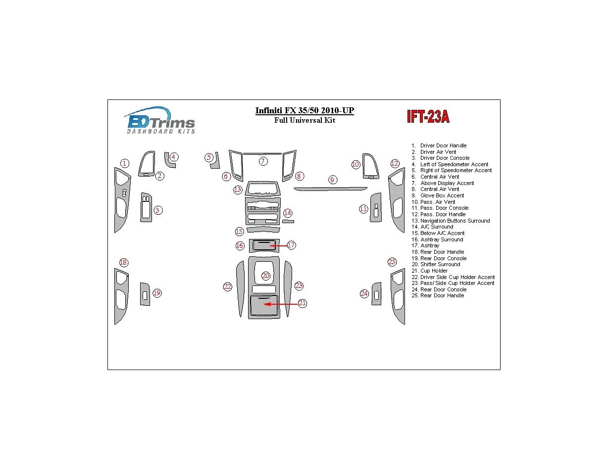 Infiniti FX 2010-UP Kit de garniture de tableau de bord intérieur complet universel BD - 1