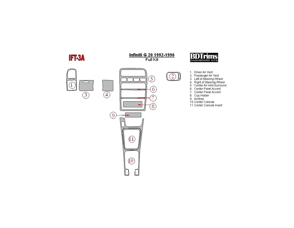 Infiniti G 1992-1996 Full Set Interior BD Dash Trim Kit - 1 - Interior Dash Trim Kit