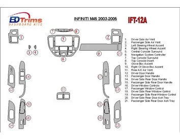 Infiniti M35/45 2003-2005 Kit de garniture de tableau de bord intérieur BD complet - 1