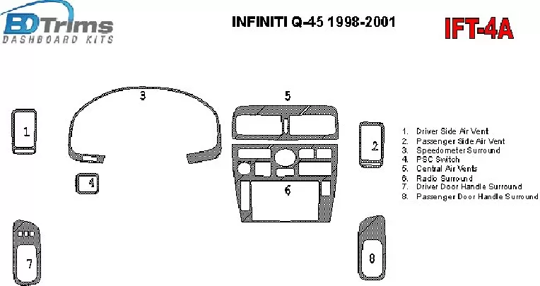Infiniti Q45 1998-2001 Kit de garniture de tableau de bord intérieur BD conforme OEM - 1 Infiniti Q45 1998-2001 Kit de garniture de tableau de bord intérieur BD conforme OEM - 1