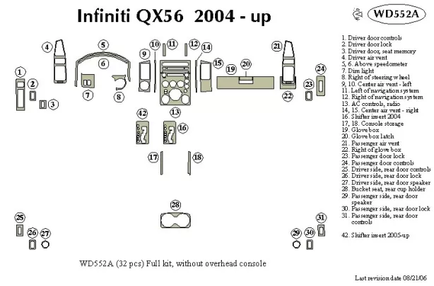Infiniti QX56 2004-2007 Ensemble complet de garnitures de tableau de bord intérieur BD - 1 Infiniti QX56 2004-2007 Ensemble complet de garnitures de tableau de bord intérieur BD - 1