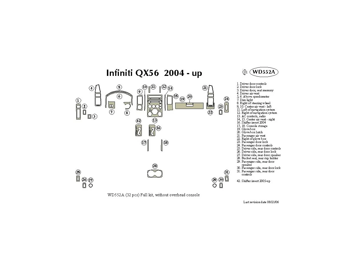 Infiniti QX56 2004-2007 Full Set Interior BD Dash Trim Kit - 1 - Interior Dash Trim Kit