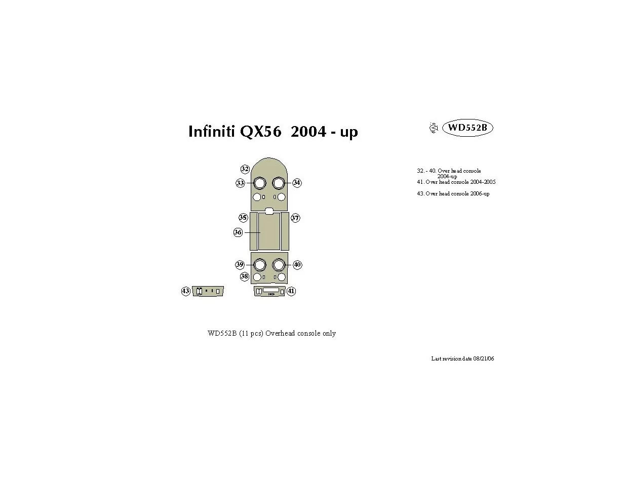 Infiniti QX56 2004-2007 Overhead Console Interior BD Dash Trim Kit - 1 - Interior Dash Trim Kit