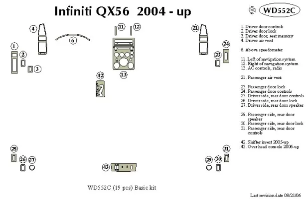 Infiniti QX56 2004-2007 Kit de garniture de tableau de bord intérieur BD de base - 1 Infiniti QX56 2004-2007 Kit de garniture de tableau de bord intérieur BD de base - 1